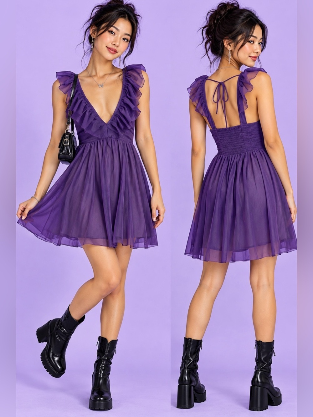 NWT Anthropologie Maeve Ruffled Tulle Mini Dress Purple Fairy Romantic Medium